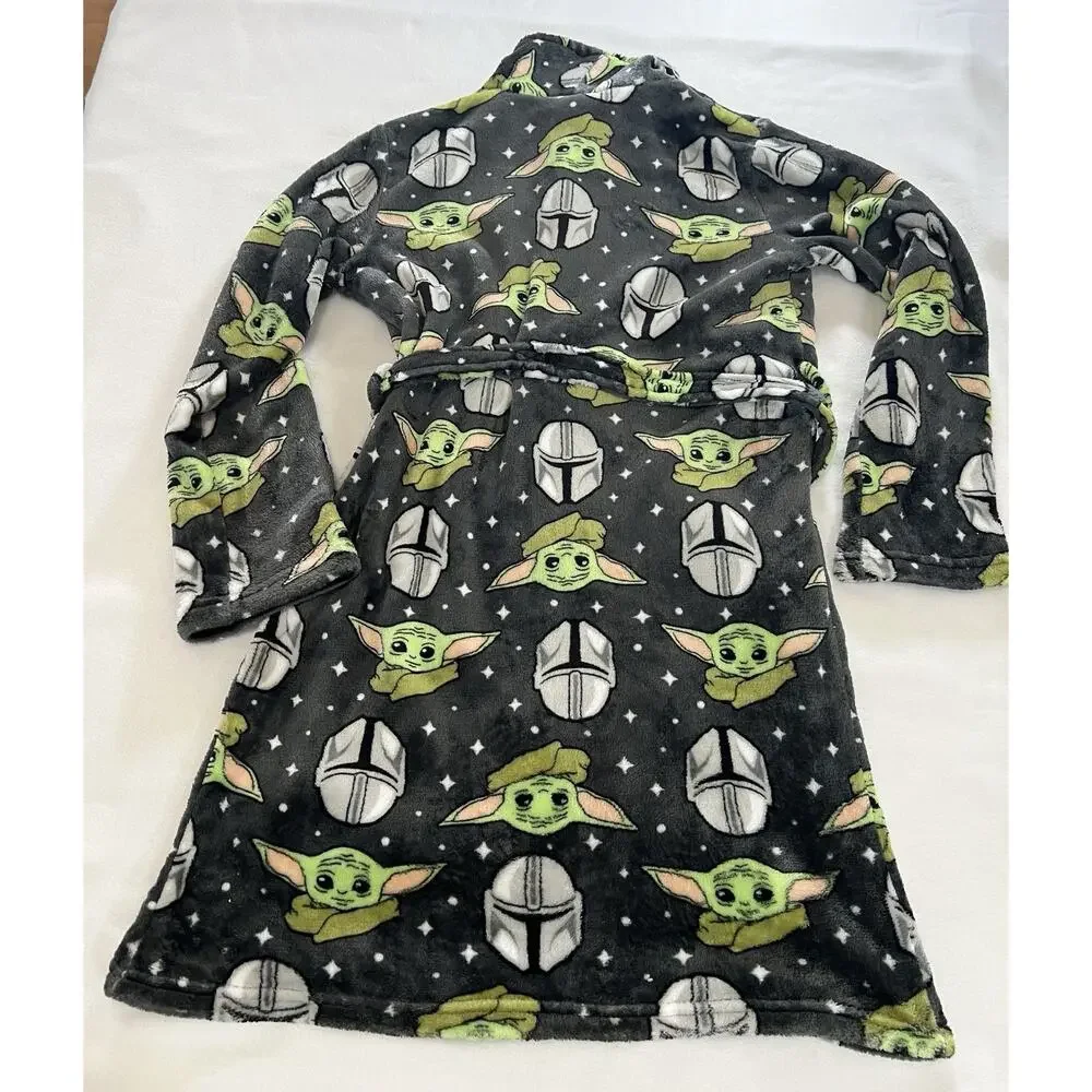 Star Wars Grogu Fleece Plush Tie Robe Black L Shawl Collar Long Sleeve